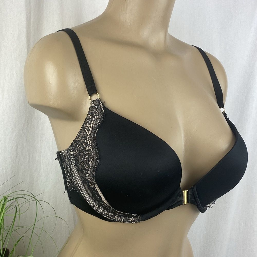Victoria’s Secret Black & Nude Graduated Padded Plunge Front Close Bra 34D